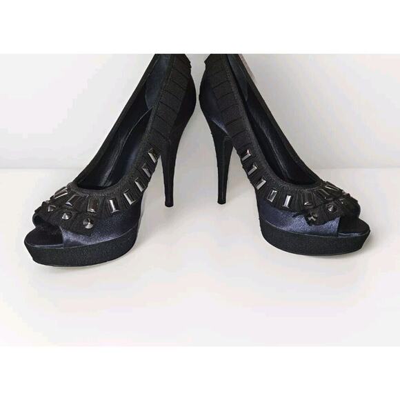 Tory Burch Erinn Satin Platform Studded Heels Blue Size 6M - Picture 3 of 11